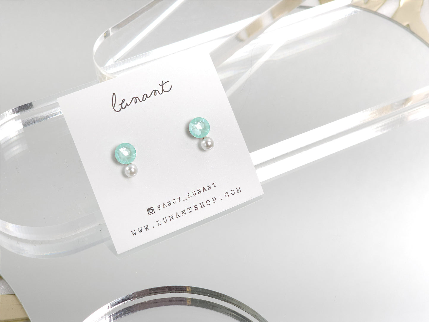 Mini Austrian Crystal & Crystal pearl Drop Earrings-Green