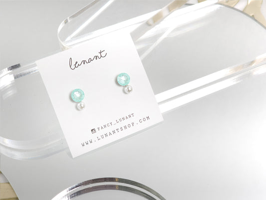 Mini Austrian Crystal & Crystal pearl Drop Earrings-Green