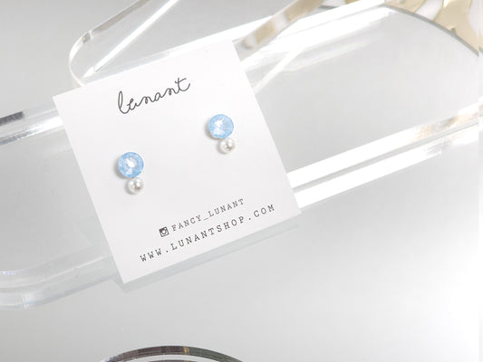 Mini Austrian Crystal & Crystal pearl Drop Earrings-blue
