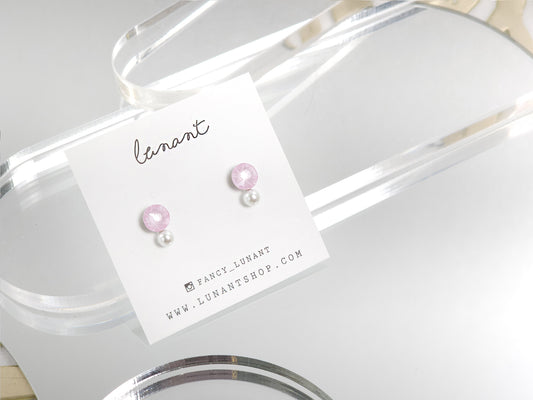 Mini Austrian Crystal & Crystal pearl Drop Earrings-pink