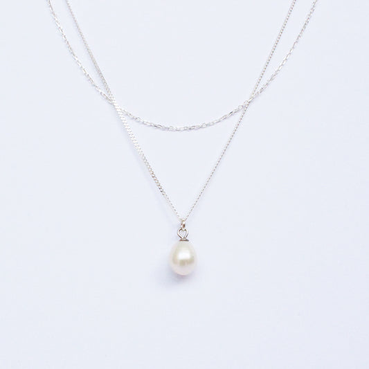 Dubble chain silver pearl Necklace